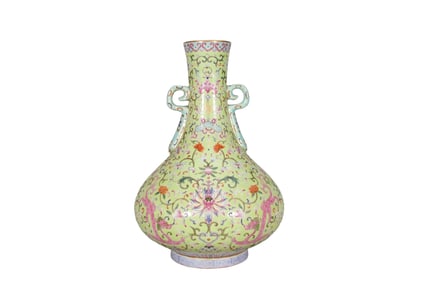 Green ground famille rose amphora with auspicious and abundant decoration