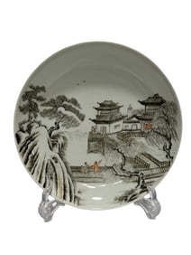 Ink color pavilion small plate-