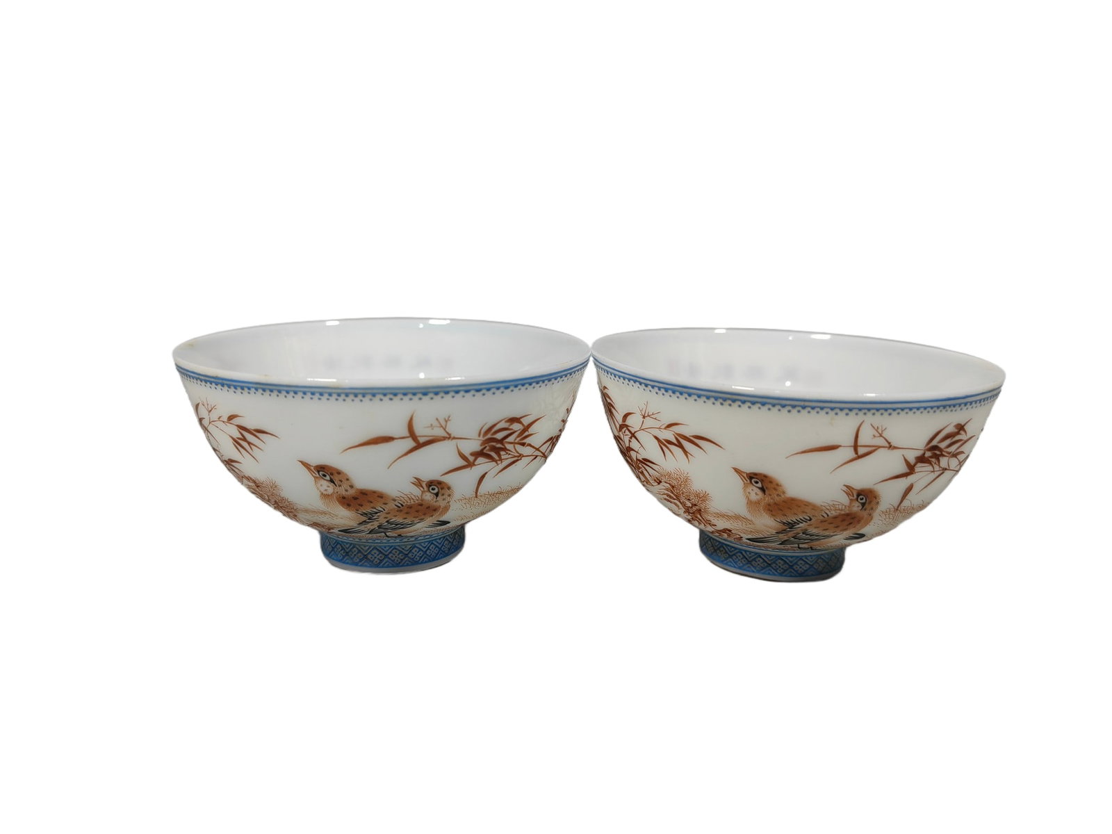 Ultra-thin eggshell porcelain bird-painted enamel small cup: H?4.2cmW:7.6cm