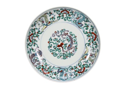 Doucai plate with a dragon pattern
