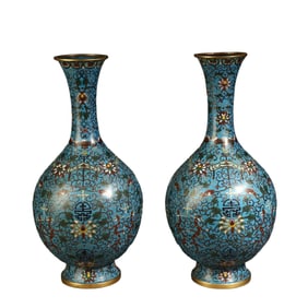 A cloisonné enamel flower vase and a stationery ornament
