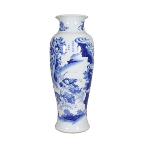 Blue and white Zhong Kui Tianguan blessing barrel vase