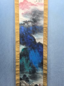 Fine splash-ink landscape and figure on paper