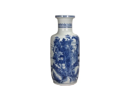 Blue and white landscape mallet vase