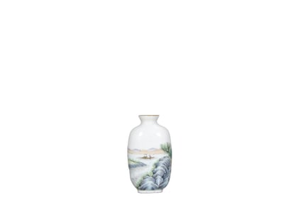 Enamel landscape snuff bottle