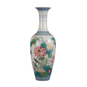 Enamel Guanyin vase with flower and bird patterns