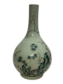 Douqing glaze and famille rose pine, bamboo and plum vase