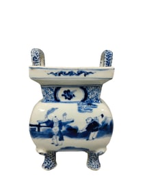 Blue and white square four-legged Eight Immortals censer