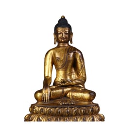 Gilded bronze statue of Sakyamuni, a Tibetan Buddhist statuette