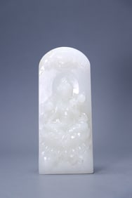 Hetian white jade lotus venerable jade plaque
