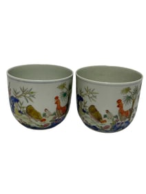 A pair of famille rose chicken cups