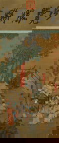 Figure hanging scroll on silk: "Gathering of Elegant Men"