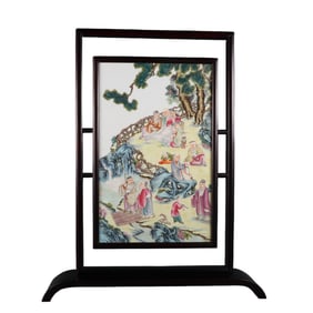 Porcelain panel painting of the Nine Elders of Xiangshan in pastel colors
