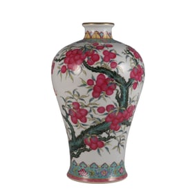Famille rose plum vase with lychee pattern and inscription