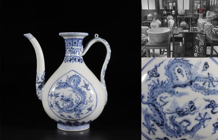 Blue and white dragon pattern pot