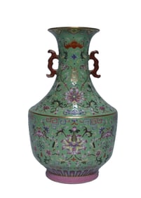Colorful green floral amphora