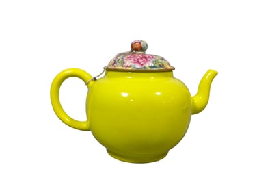 Lemon yellow glaze and enamel kaleidoscope teapot