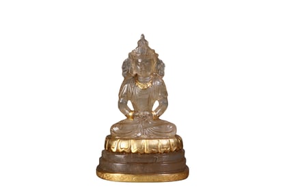 Crystal gilt gold-plated Tibetan Buddhist statue of the God of Wealth