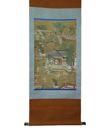 Fine silk painting of children playing