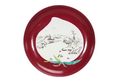 Rouge-red landscape dish with window