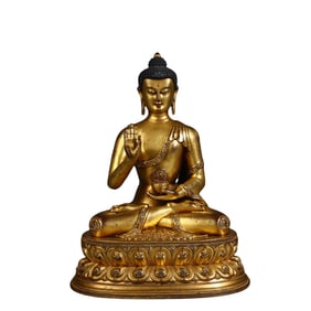 Gilded bronze statue of Sakyamuni, a Tibetan Buddhist statuette