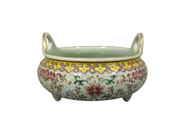 Bean green glaze and colored tripod censer