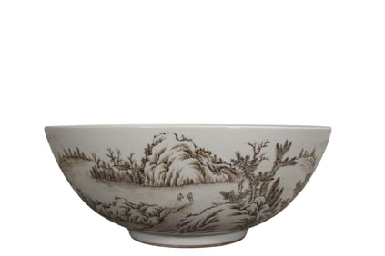 Large bowl with ink and color landscape poetry