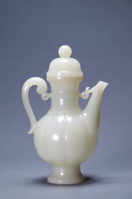 Hetian jade melon-shaped teapot with plain pattern