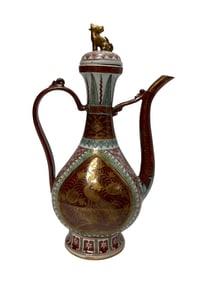 Red and green teapot with gold painting
