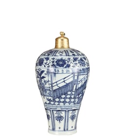 Blue and white plum vase with Jinxiang Pavilion pattern