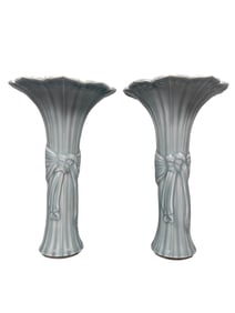 A pair of powder green glazed mushrooms