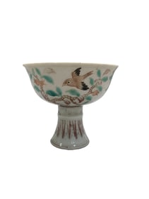 Five-color floral and bird pattern stem cup