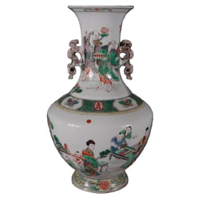 Double Vase with Five-Color Panoramic Scene of the Story of the Three Mothers Teaching Their Son