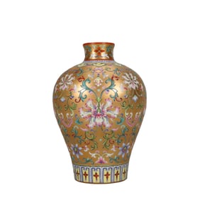 Gold-plated famille rose plum vase