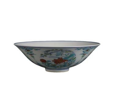 Doucai Four Seasons Floral Pattern Bamboo Hat Bowl