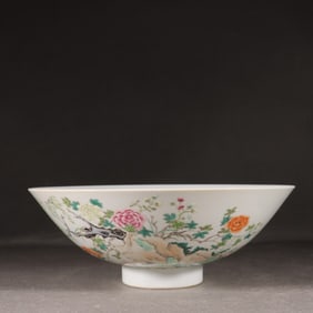 Famille Rose Flower and Bird Bowl