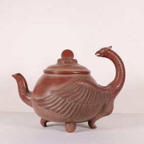 Phoenix Singing in the Morning Sun Purple Clay Teapot