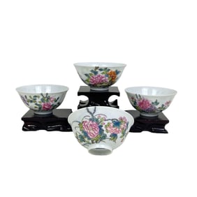Enamel Tea Bowl with Floral Design of the Four Seasons (Blooming Flowers and Wealth)
