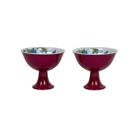 A high-footed cup decorated with rouge-red enamel and peony design symbolizing wealth and