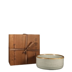 Official kiln moon-white glazed gold-inlaid round washer