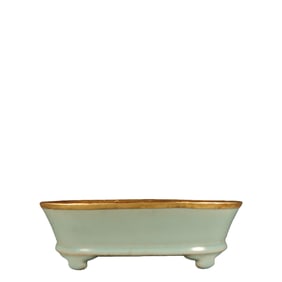 Ru ware celadon glaze, inlaid with gold, chased and gemstone-embellished "Dragon and Phoenix
