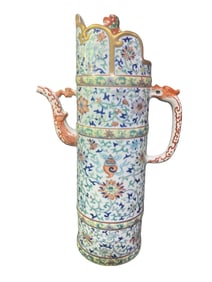 Doucai (enamel overglaze) Eight Treasures Pattern Dragon Tail Phoenix Head Ewer