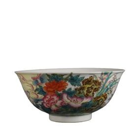 Enamel-painted butterfly and flower palace bowl