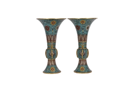 A pair of cloisonné floral pattern vases