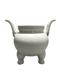Sweet white glazed tripod censer with double handles