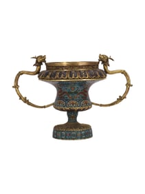 Cloisonné Relief Incense Burner with Double Dragon Handles