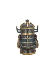 Cloisonné animal-patterned wine vessel with handle