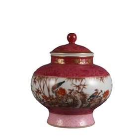Enameled Bamboo and Sparrow Pattern Tea Canister