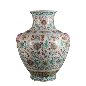 Doucai Lotus and Eight Treasures Pattern Beast-Ear Vase