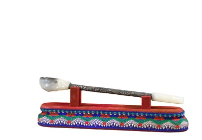 Sterling silver high-relief engraved and inlaid Hetian jade dragon tobacco pouch